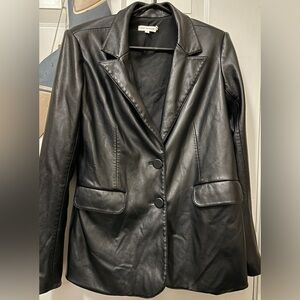 Good American Faux Leather Unisex Blazer Better Than Leather Black size Small 1